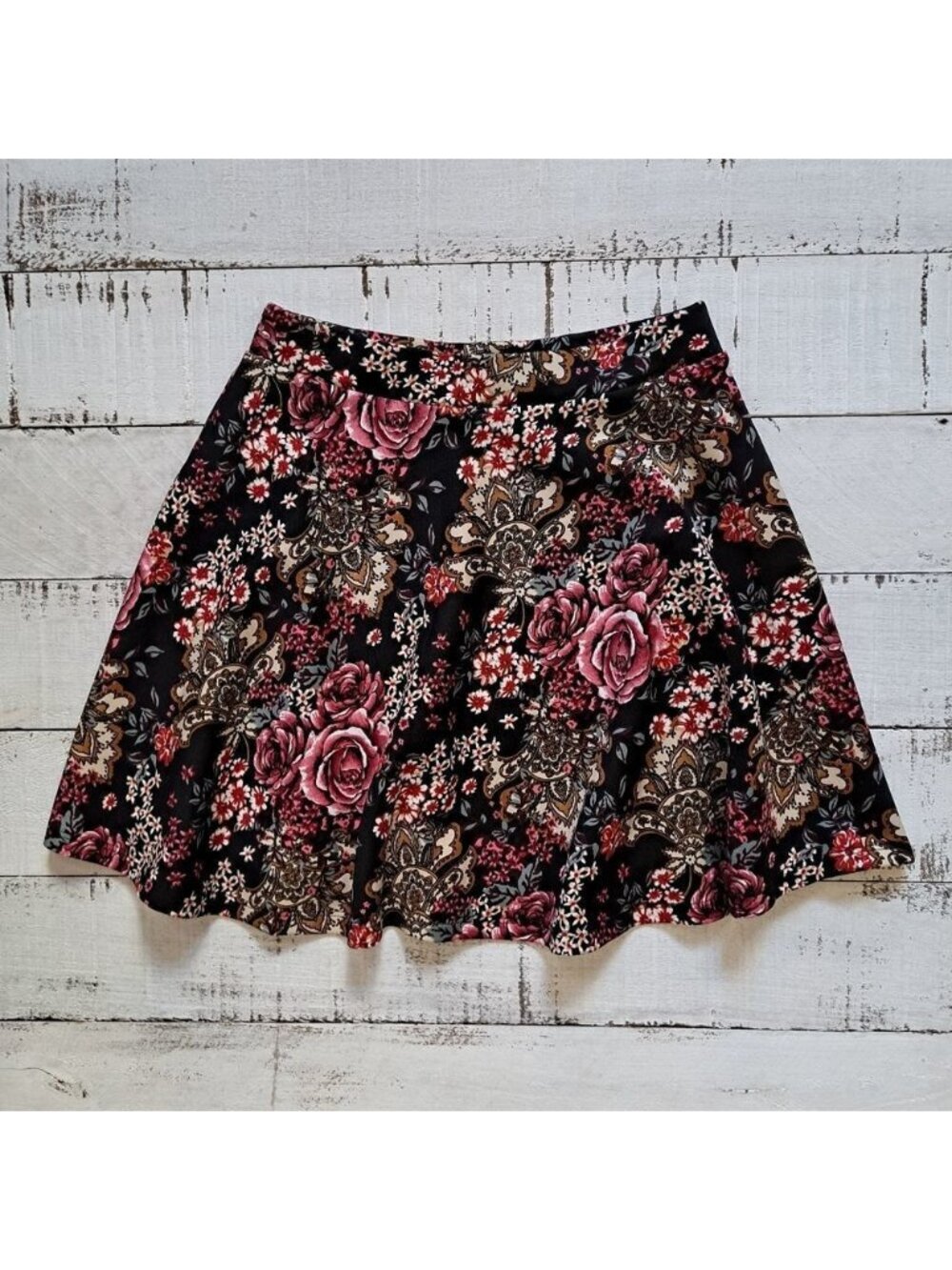 Floral Skater Mini Skirt Black 0